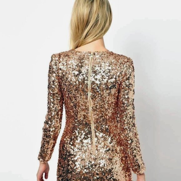 SEQUINS SZ 6 FRENCH CONNECTION ALEXIS SAMANTHA ROS GOLD SEQUIN PARTY DRESS XMAS - Picture 2 of 10